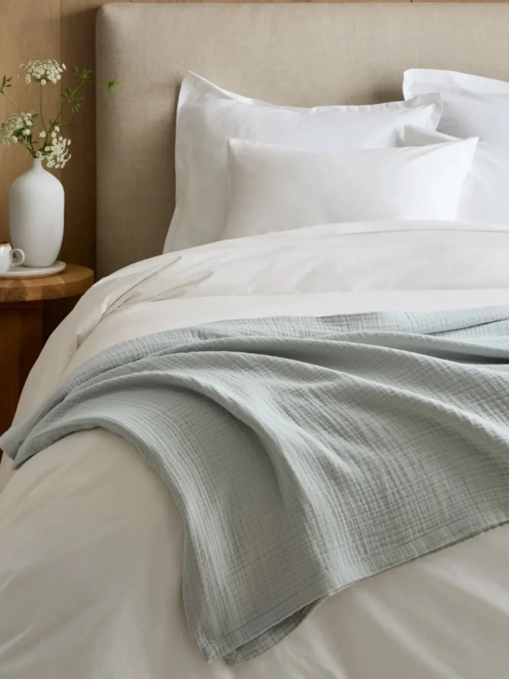 Organic Cotton Gauze Blanket Full Queen Light Blue Mist Quince